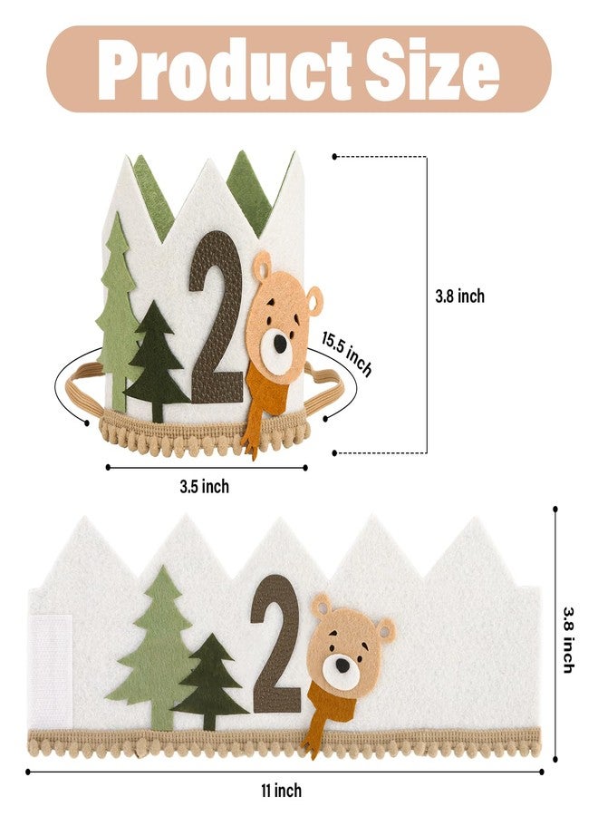 SuPoo 2nd Birthday Decorations for Boy Bear 2nd Birthday Hat Headband Animals Crown Tiara with Elastic Band 2 Year Old Happy Party Cap Decorations Supplies Photo Prop - Image 4